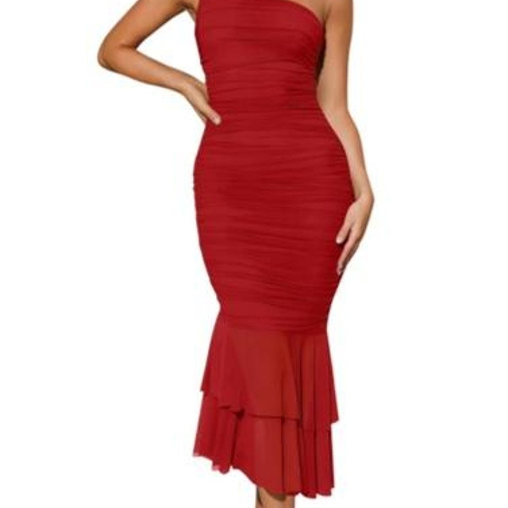 ZESICA Women's Summer One Shoulder Bodycon Midi Dress
